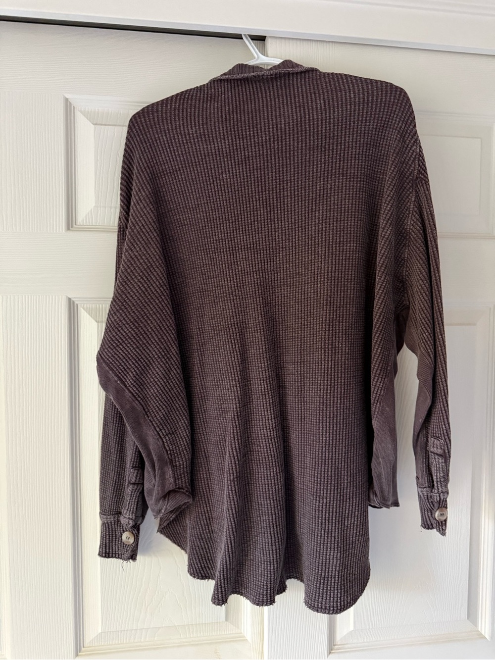 Free People Oversized Thermal Knit Button-Down Shirt Shacket in Brown size med - Picture 3 of 3